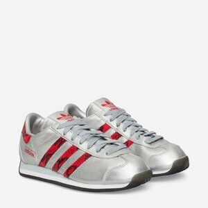 Adidas Women's Metallic Silver and Red Sneakers